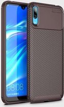 Carbon Fiber Texture Shockproof TPU Case voor Huawei Enjoy 9 (bruin)