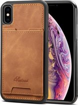 Schokbestendige TPU + PU-beschermhoes voor iPhone X / XS, met houder en kaartsleuf (bruin)