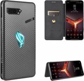 Voor Asus ROG Phone II Koolstofvezel Textuur Magnetische Horizontale Flip TPU + PC + PU lederen tas met kaartsleuf (zwart)