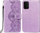 Voor Samsung Galaxy A91 / S10 Lite Flower Vine Embossing Pattern Horizontale Flip Leather Case met Card Slot & Holder & Wallet & Lanyard (Purple)