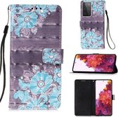 Voor Samsung Galaxy 21 Ultra 5G 3D Schilderen Horizontale Flip Leren Case met Houder & Kaartsleuf & Portemonnee & Lanyard (Blauwe Bloem)