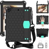 Voor iPad 9.7 2017/2018 Honeycomb Design EVA + PC Four Corner Anti Falling Flat Protective Shell Met Straps (Black + Mint)