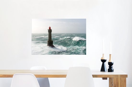 Affiche Le Phare Français de la Jument entre les vagues 60x40 cm - Tirage photo sur Poster (décoration murale salon / chambre)