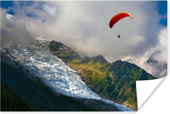 Paragliders boven de Alpen poster papier 90x60 cm - Foto print op Poster (wanddecoratie woonkamer / slaapkamer) / Landschappen Poster