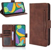 Voor Samsung Galaxy F52 5G Huid Voelen Kalf Patroon Horizontale Flip Lederen Case met Houder & Kaartsleuven & Fotolijst (Bruin)