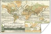 Wanddecoratie - Vintage wereldkaart met landschapskenmerken - 120x90 cm - Poster