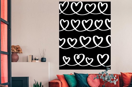 Motif d'une guirlande de coeurs blancs sur fond noir 120x180 cm XXL / Groot format!