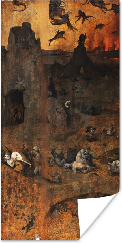 Poster Zondvloed en hel - schilderij van Jheronimus Bosch - 60x120 cm