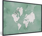 Fotolijst incl. Poster - Wereldkaart - Groen - Waterverf - 60x40 cm - Posterlijst