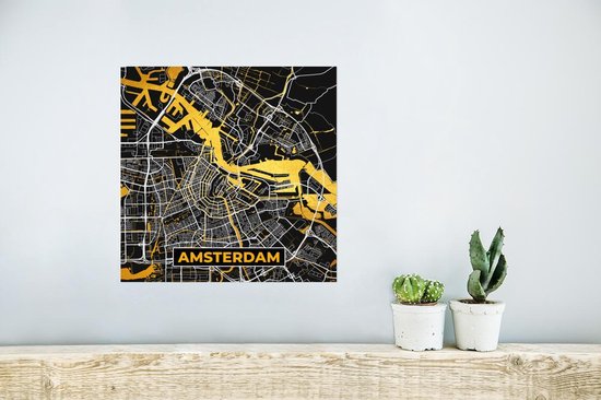 Poster City Map - Amsterdam - Or - Zwart - 30x30 cm - Carte