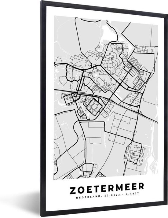 Fotolijst incl. Poster - Stadskaart - Zoetermeer - Grijs - Wit - 60x90 cm - Posterlijst - Plattegrond