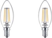 PHILIPS - LED Lamp Filament - Set 2 Stuks - Classic LEDCandle 827 B35 CL - E14 Fitting - 4.3W - Warm Wit 2700K | Vervangt 40W