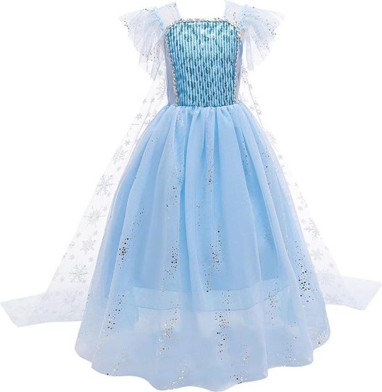 Prinses - Luxe Elsa jurk blauw - Prinsessenjurk - Verkleedkleding - Feestjurk - Sprookjesjurk - Blauw - 122/128 (6/7 jaar)