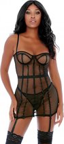 All The Cage Net Chemise Set - Black - M