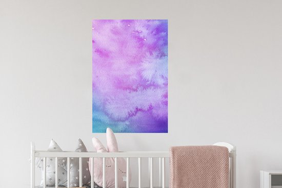 Sticker Muursticker Aquarelle Abstraite - Oeuvre abstraite faite d'aquarelle et de couleurs violet et bleu - 40x60 cm - film adhésif autocollant - sticker mural repositionnable