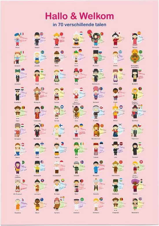 Educatieve poster (Posterpapier) - Hallo & welkom in 70 talen