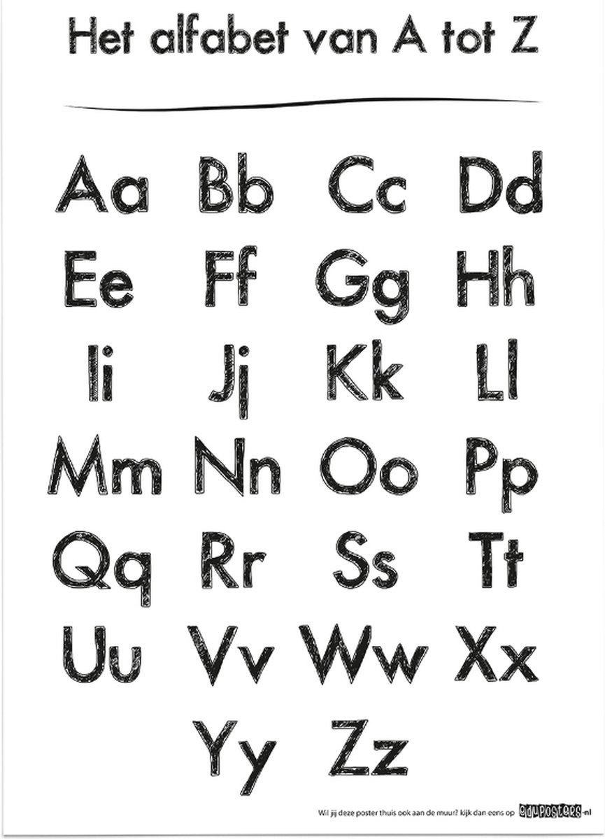 eduposters Educatieve poster (Posterpapier) - Taal alfabet wit krijtbord - 29.7 x 42 cm (A3)