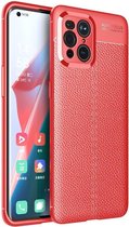 Oppo Find X3 Pro Hoesje Litchi Textuur Kunstleer Back Cover Rood