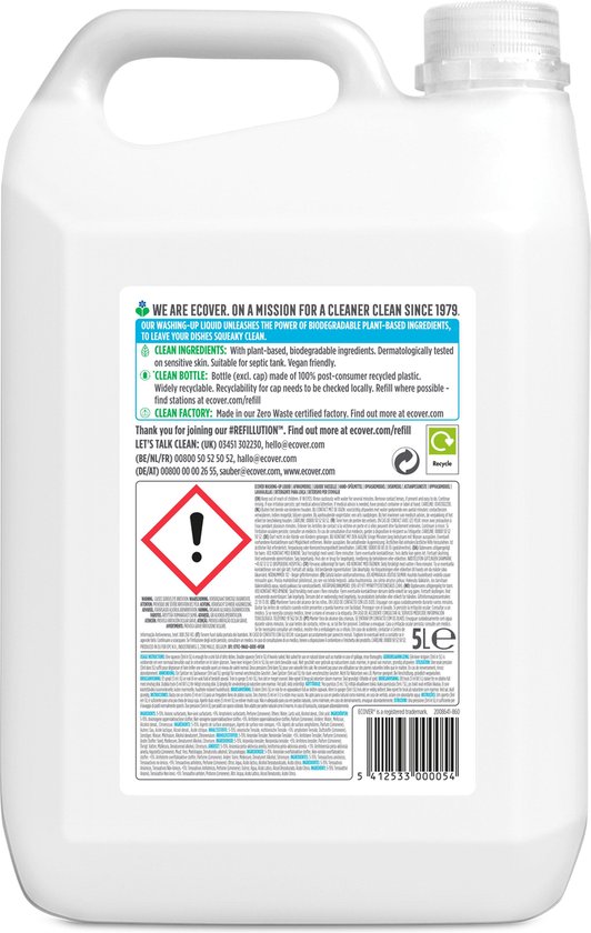 Ecover Afwasmiddel - Grootverpakking 5 L - Plantaardig & Biologisch afbreekbaar - Fles van gerecycled plastic - Kamille & Clementine geur