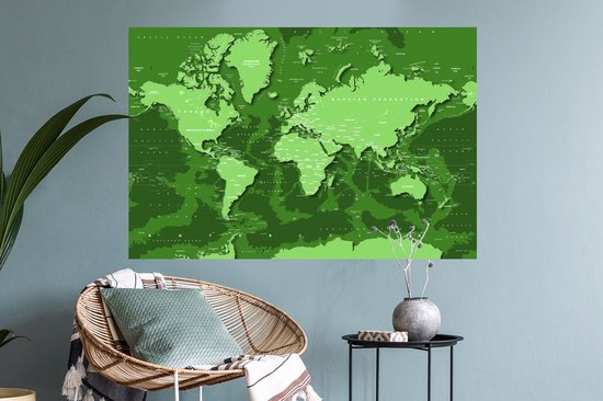 Stickers Stickers muraux - Carte du Wereldkaart - Tough - Vert - 90x60 cm - Feuille adhésive