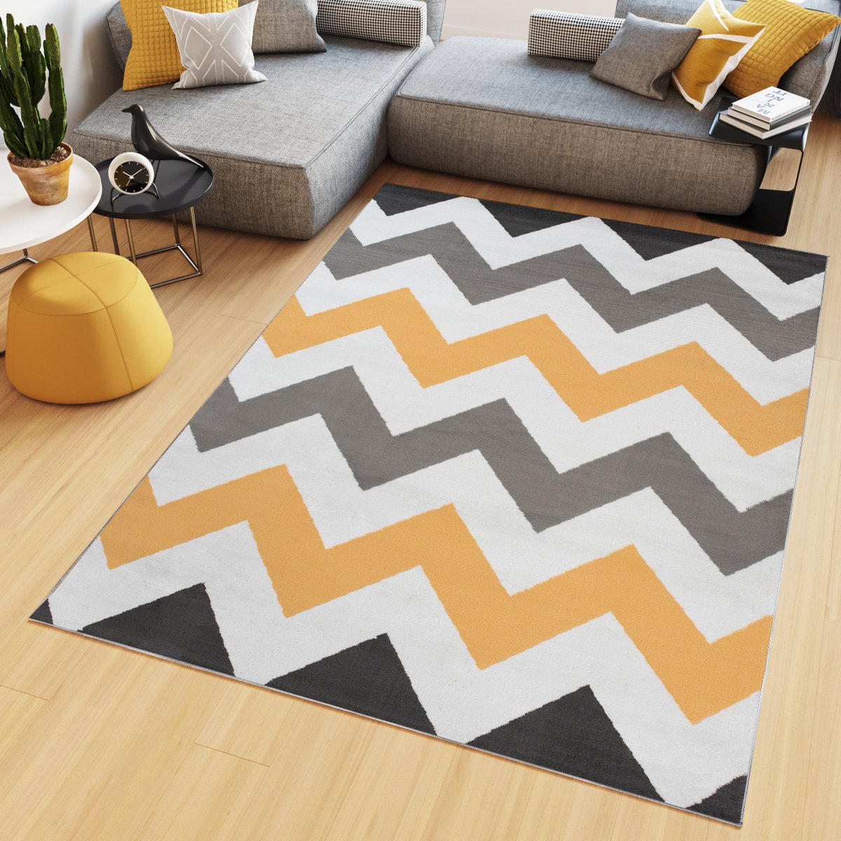 Tapiso Maya Vloerkleed Grijs Geel Laagpolig Zigzag Tapijten Maat- 130x190 Grijs Geel 6