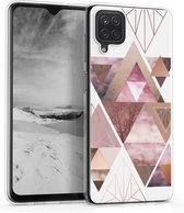kwmobile telefoonhoesje voor Samsung Galaxy A12 - Hoesje voor smartphone in poederroze / roségoud / wit - Glory Driekhoeken design