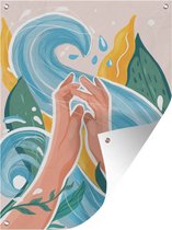 Tuinschilderij Handen reiken door het water - 60x80 cm - Tuinposter - Tuindoek - Buitenposter