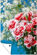 Tuinposter - Tuindoek - Tuinposters buiten - Rood met witte Anjer bloemen - 80x120 cm - Tuin