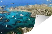 Tuindecoratie Rotsachtige baai in Corsica in Europa - 60x40 cm - Tuinposter - Tuindoek - Buitenposter