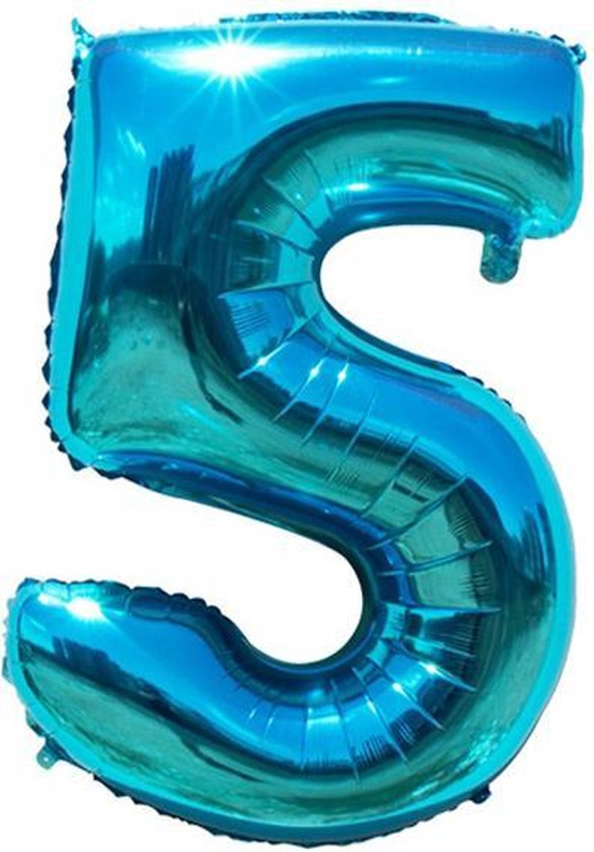 5 jaar cijfer ballon Babydouche - 1 meter 100 CM - blauw folie helium ballonnen - blauwe vijf verjaardag versiering