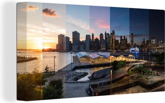 Canvas schilderij 160x80 cm - Wanddecoratie New York - Skyline - USA - Muurdecoratie woonkamer - Slaapkamer decoratie - Kamer accessoires - Schilderijen