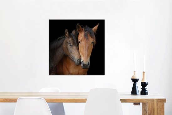 Toile de chevaux câlins 2cm 50x50 cm - Tirage photo sur toile (Décoration murale salon / chambre) / Peintures sur toile Animaux de la ferme