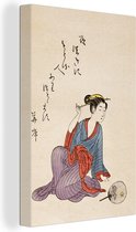 Canvas schilderij 120x180 cm - Wanddecoratie Japanse illustraties - Vrouw - Vintage - Muurdecoratie woonkamer - Slaapkamer decoratie - Kamer accessoires - Schilderijen