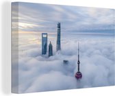 Canvas Schilderij Wolkenkrabber - Mist - Shanghai - 30x20 cm - Wanddecoratie