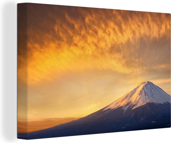 Canvas schilderij 150x100 cm - Wanddecoratie Zonsopgang bij de berg Fuji in Japan - Muurdecoratie woonkamer - Slaapkamer decoratie - Kamer accessoires - Schilderijen