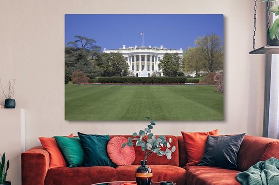Canvas schilderij 150x100 cm - Wanddecoratie Witte Huis gazon Washington DC - Muurdecoratie woonkamer - Slaapkamer decoratie - Kamer accessoires - Schilderijen op canvas