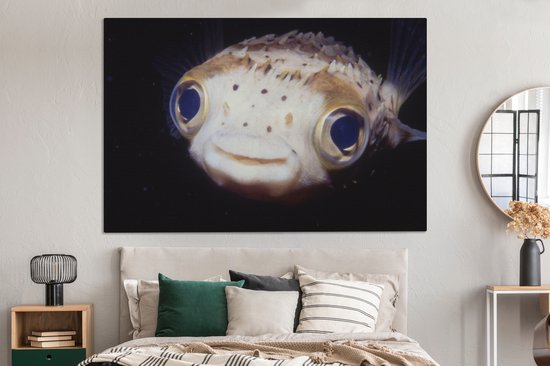 Gros plan poisson-globe 180x120 cm - Tirage photo sur Toile (Décoration murale salon / chambre) / Animaux sauvages Peintures sur toile XXL / Groot format!