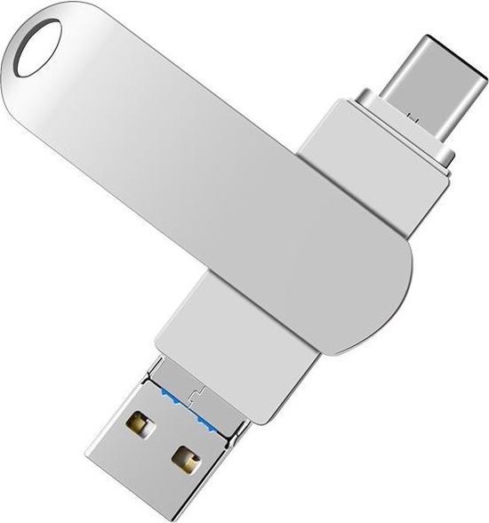 3 in 1 Usb Drive 32GB - Flash Drive Usb C naar Usb 2.0/Lightning 32GB - Zilver