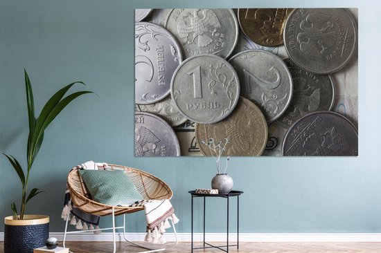 Tableau sur toile Un gros plan des différentes pièces du rouble - 150x100 cm - Décoration murale