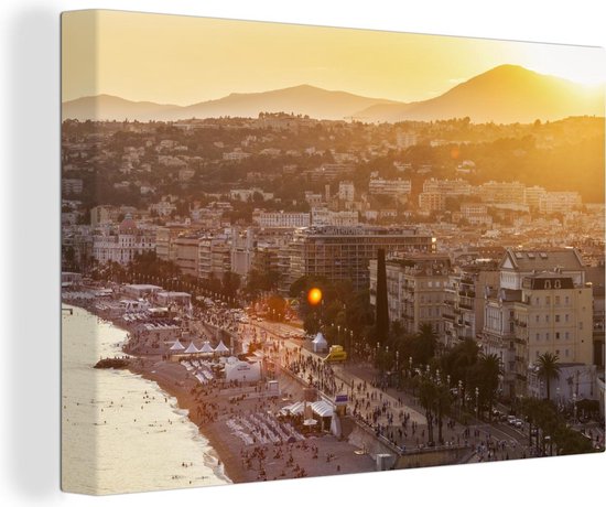 Vue aérienne de Nice au coucher du soleil en France Toile 60x40 cm - Tirage photo sur Toile (Décoration murale salon / chambre) / Villes européennes Peintures sur toile