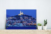 Canvas Schilderij Nacht - Marseille - Frankrijk - 30x20 cm - Wanddecoratie