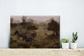 Canvas Schilderij Mistige ochtend in het Krugerpark in Zuid-Afrika - 30x20 cm - Wanddecoratie