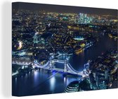 Canvas schilderij 150x100 cm - Wanddecoratie Luchtfoto van Londen met centraal de Tower Bridge in de nacht - Muurdecoratie woonkamer - Slaapkamer decoratie - Kamer accessoires - Schilderijen