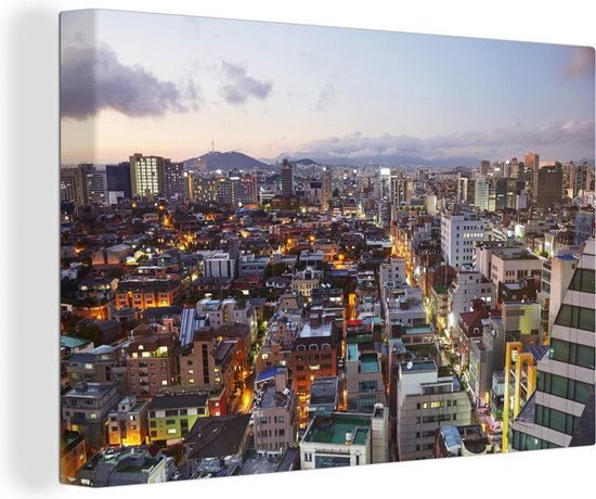 Luchtfoto Gangnam district Seoul Canvas 30x20 cm - Foto print op Canvas schilderij (Wanddecoratie)