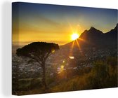 Canvas schilderij 180x120 cm - Wanddecoratie Zuid afrika - Kaapstad - Berg - Muurdecoratie woonkamer - Slaapkamer decoratie - Kamer accessoires - Schilderijen