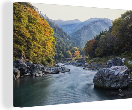 Rivière à Okutama, Japon aux couleurs d'automne Toile 30x20 cm - petit - Tirage photo sur toile (Décoration murale salon / chambre)