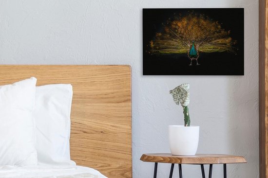 Paon bleu dans la toile noire 30x20 cm - petit - Tirage photo sur toile (Décoration murale salon / chambre)