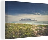 Canvas schilderij 140x90 cm - Wanddecoratie Mooie wolken boven de zee en de Tafelberg in Zuid-Afrika - Muurdecoratie woonkamer - Slaapkamer decoratie - Kamer accessoires - Schilderijen