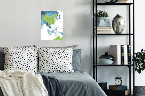 Carte de l' Asie en vert et bleu sur fond blanc 30x40 cm - petite