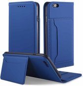 Voor iPhone 6 / 6s Sterk magnetisme Schokbestendig Horizontaal Flip Liquid Feel lederen hoes met houder & kaartsleuven en portemonnee (blauw)